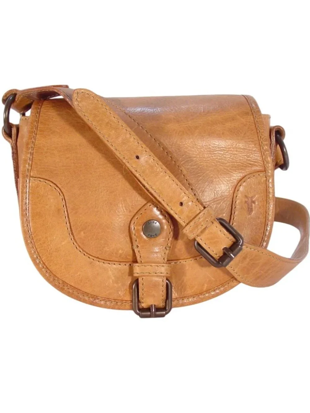 FRYE Melissa $248 Button Saddle Purse Distressed Leather Crossbody Bag - Picture 1 of 10